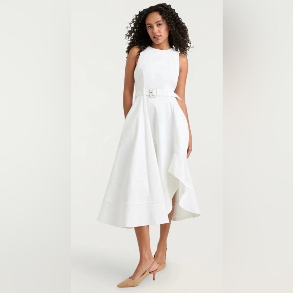 cinq a sept White Sleeveless Belted Midi Dress